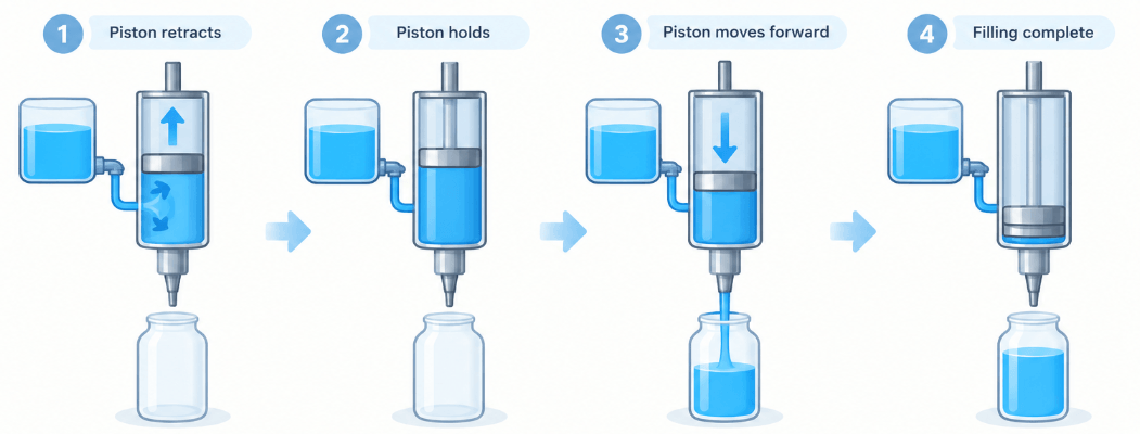 Piston filling machine working principle
